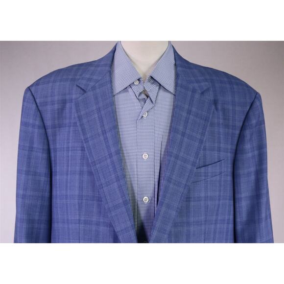 H. Sam Custom Tailor Light Blue Plaid Wool 2-Btn Wool Sportcoat Blazer Men's 46R - Picture 3 of 9